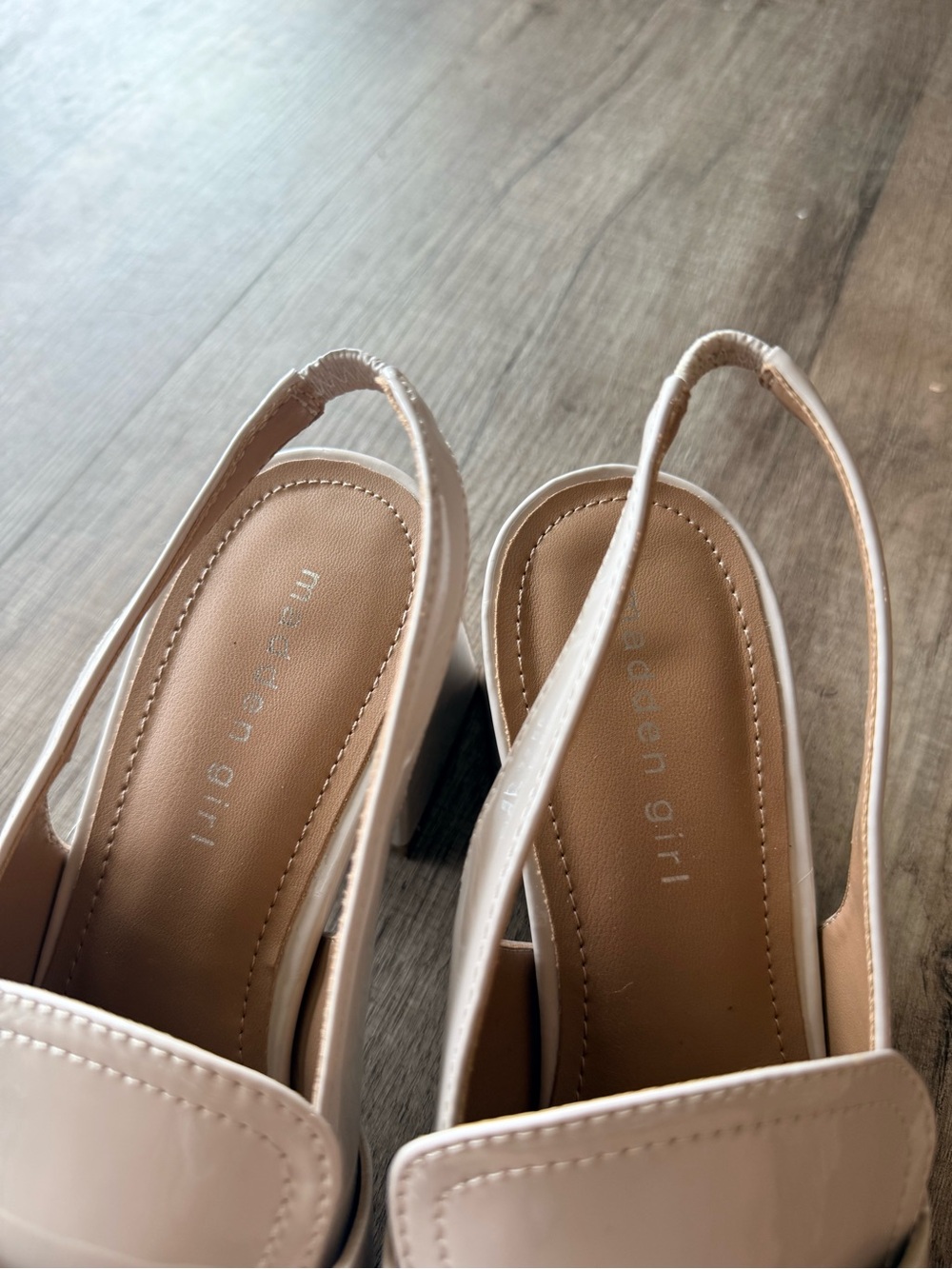 Madden Girl Women's Nude Patent Slingback Block Heel Loafers - Picture 4 of 7